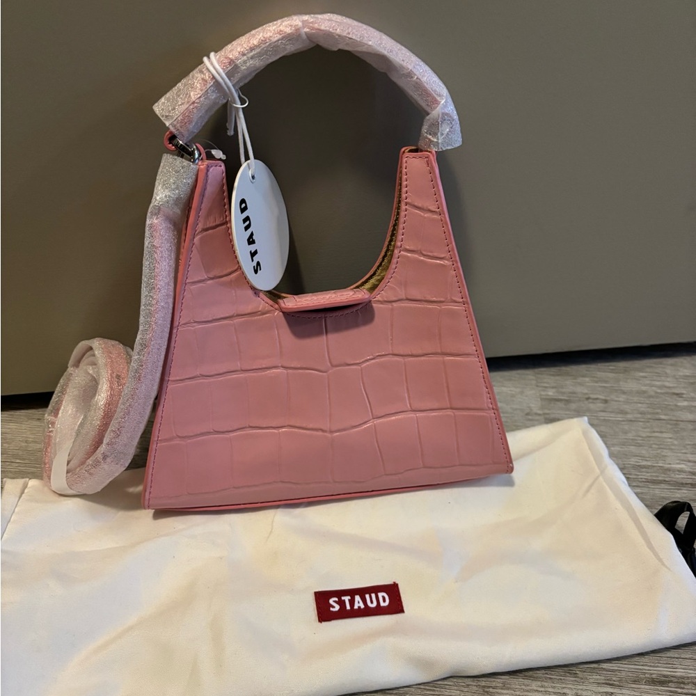 NWT Staud Rey Croc Leather Bag in Geranium Pink